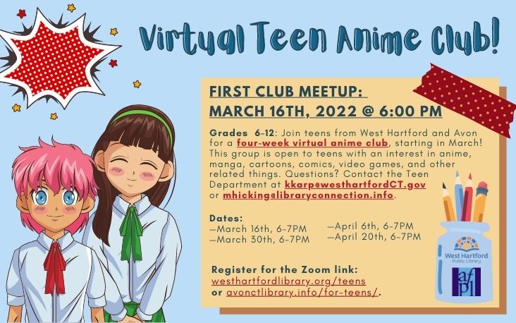 Teen Anime Club, New Britain Public Library, November 14 2023