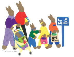 Take Your Child to the Library graphic by author/illustrator Nancy Elizabeth Wallace.