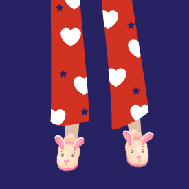 Pajama legs with slippers and hearts - illustration