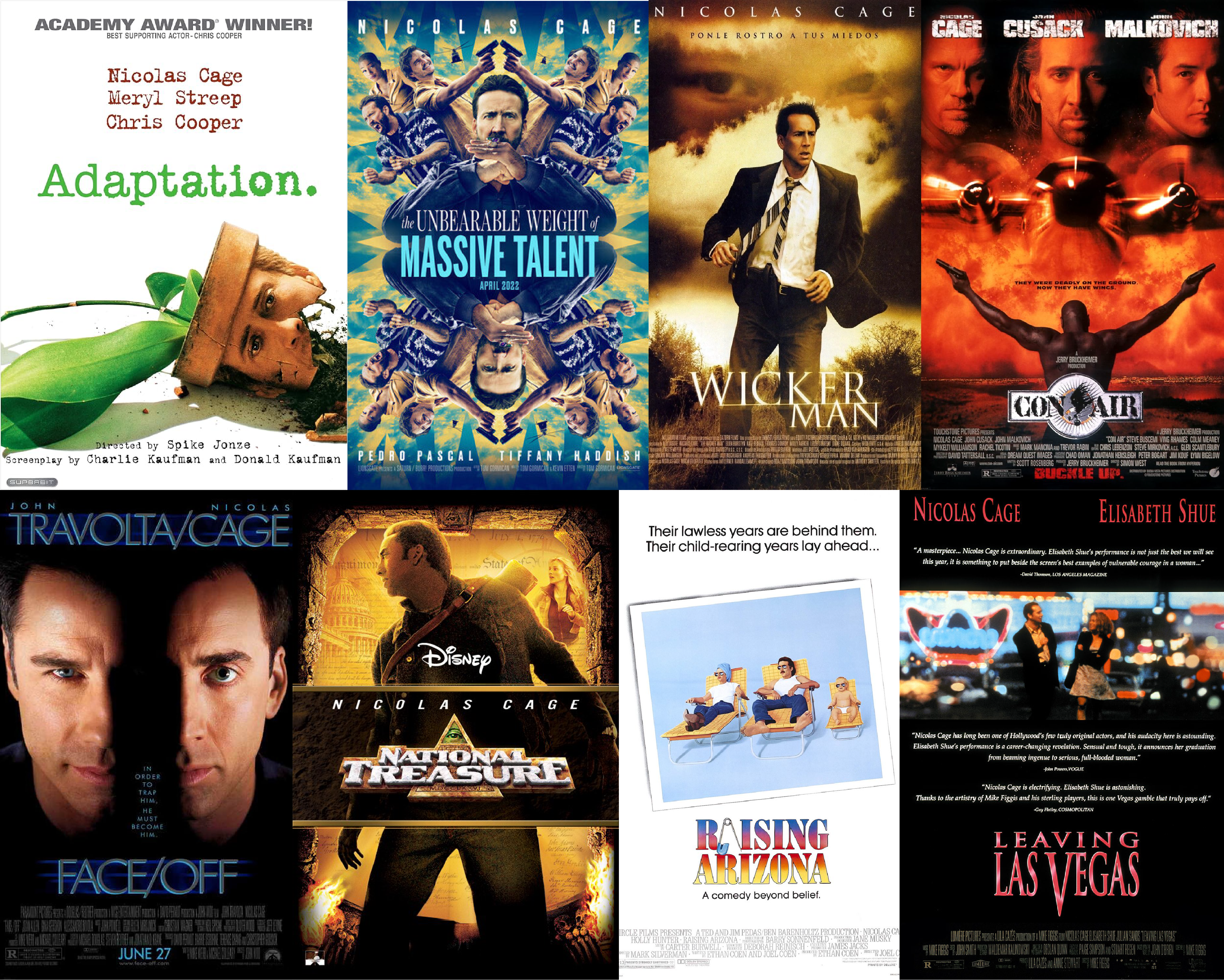 several Nicolas Cage movie posters