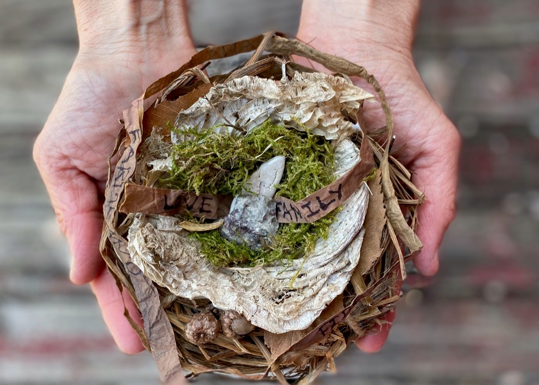 two hands holding a nest
