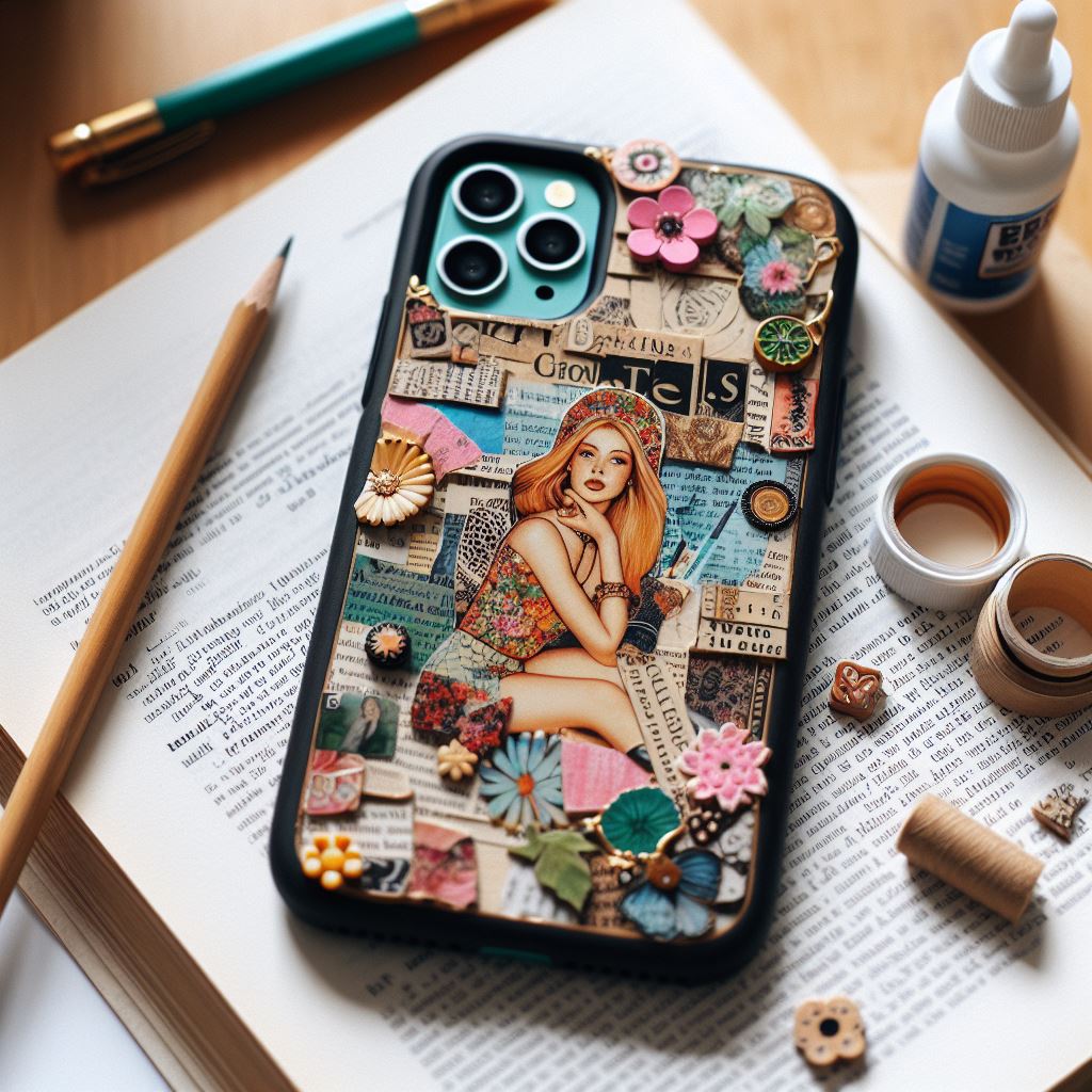 image of collage materials applied to a phone case