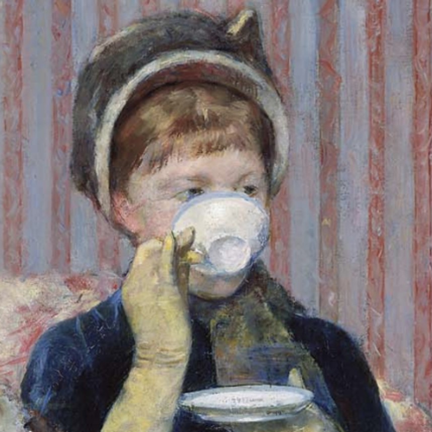 painting of girl drinking tea