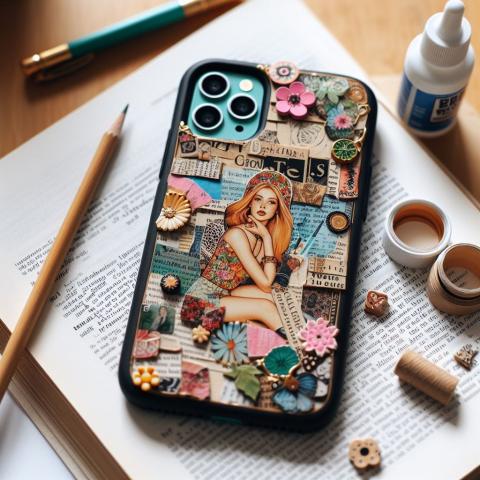 image of collage materials applied to a phone case