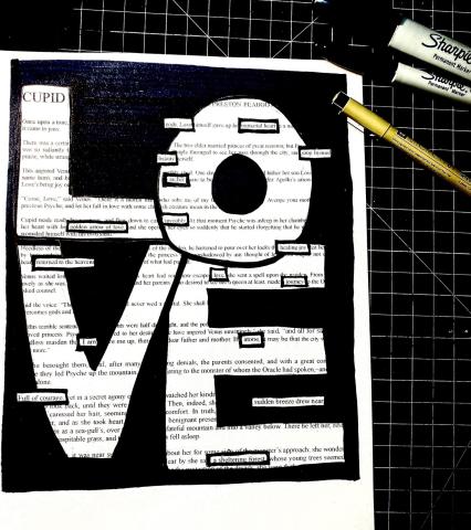 blackout poetry spelling "LOVE"
