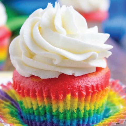 close up photo of rainbow cupcake