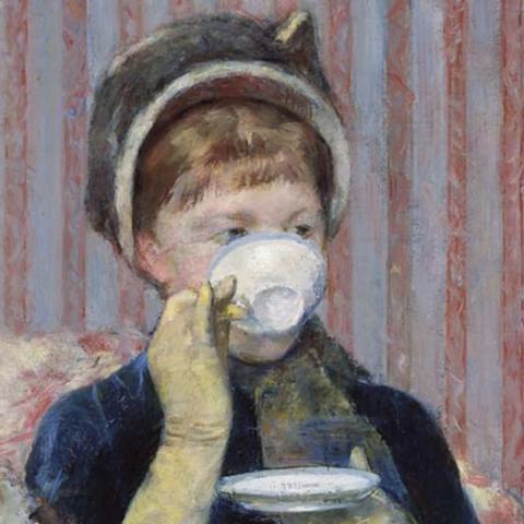 painting of girl drinking tea