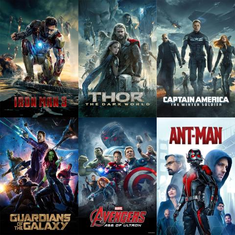 Posters of movies from phase two of the MCU