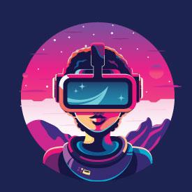 Girl with VR goggles in the future - illustration