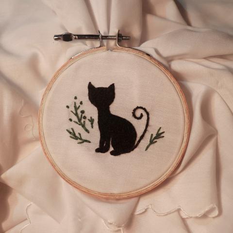 embroidered black cat