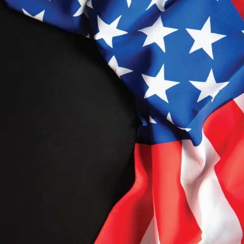 American flag on a black background