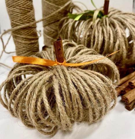 Pumpkins made from jute cord