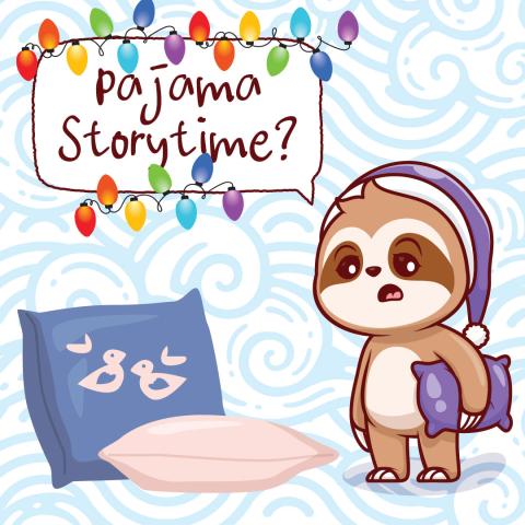 illustration - Sloth with pillow and holiday lights