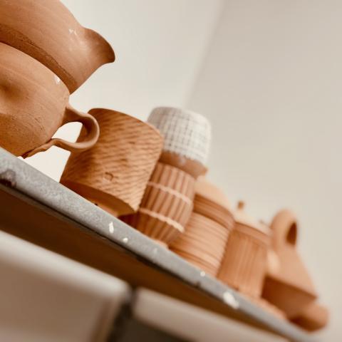 Pottery on a shelf