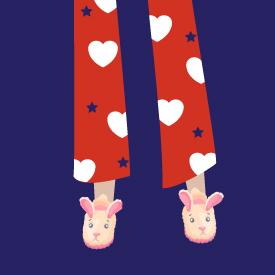 Pajama legs with slippers and hearts - illustration
