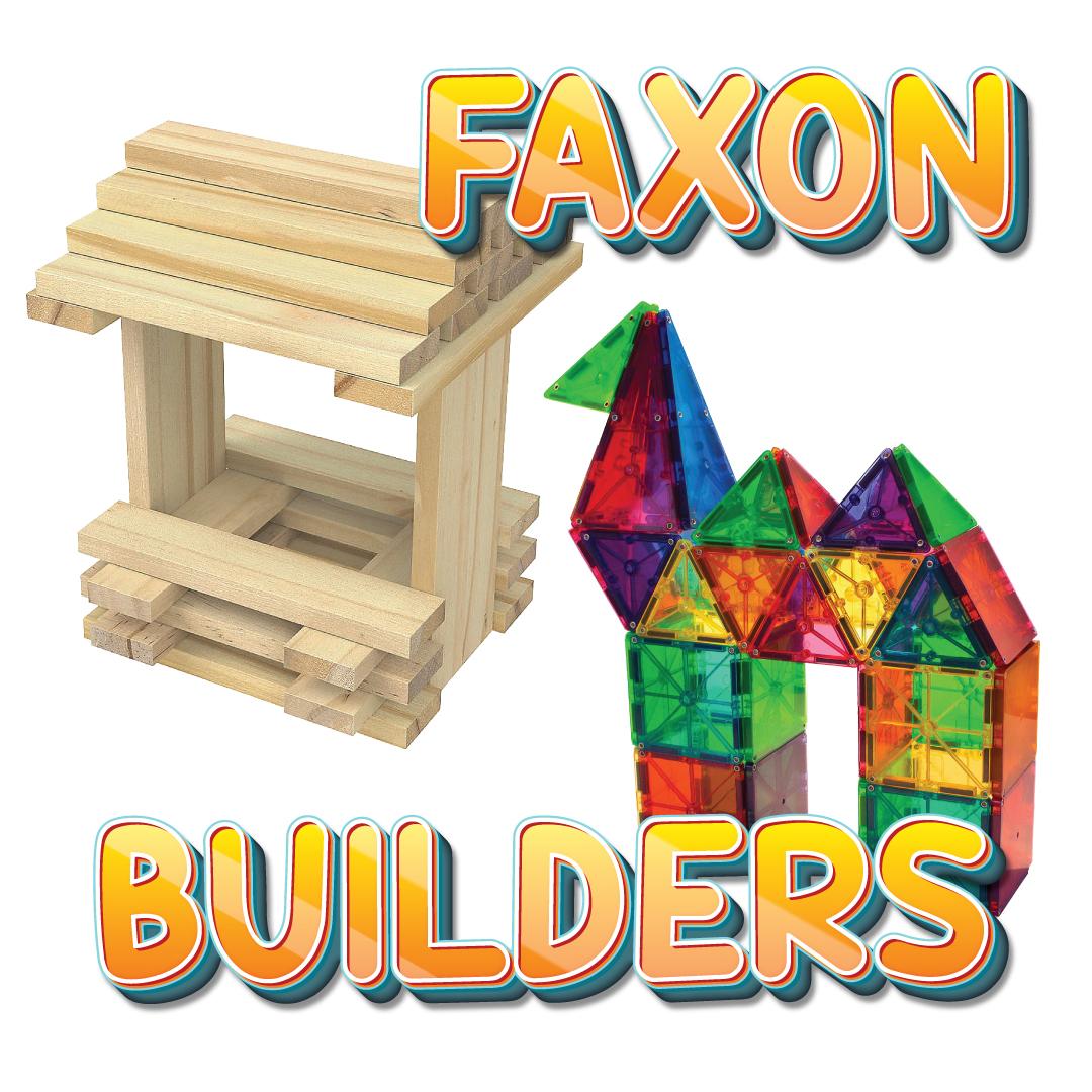 Keva Planks and Magna Tiles with Faxon Builders text