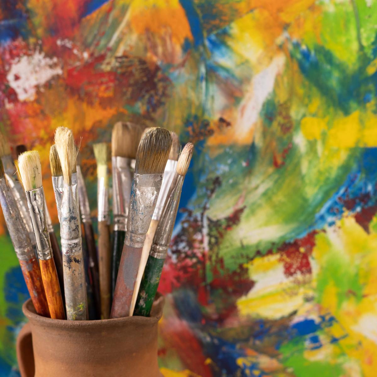 paint brushes and a painting