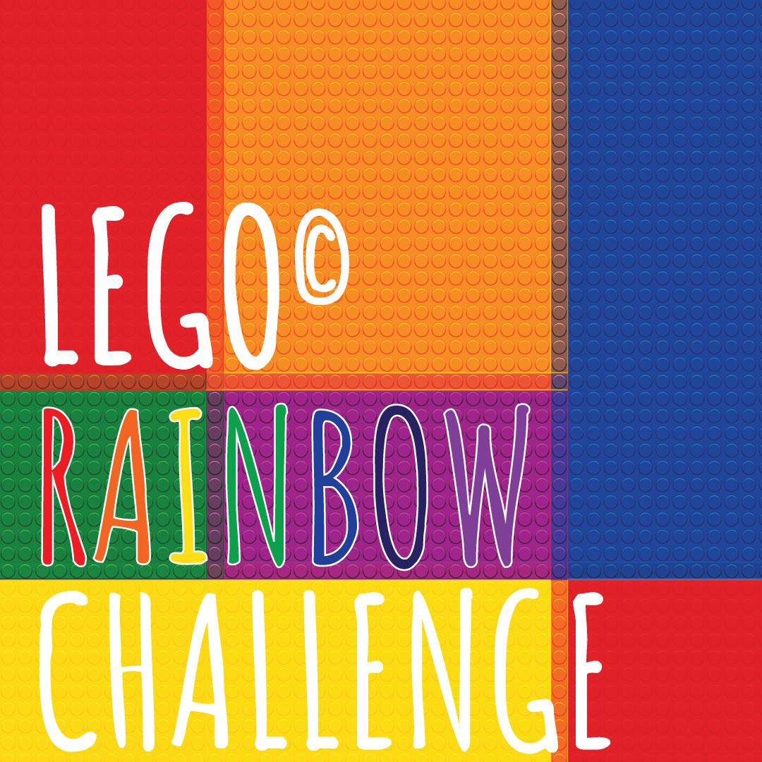 Lego© Rainbow Challenge text with background colored blocks
