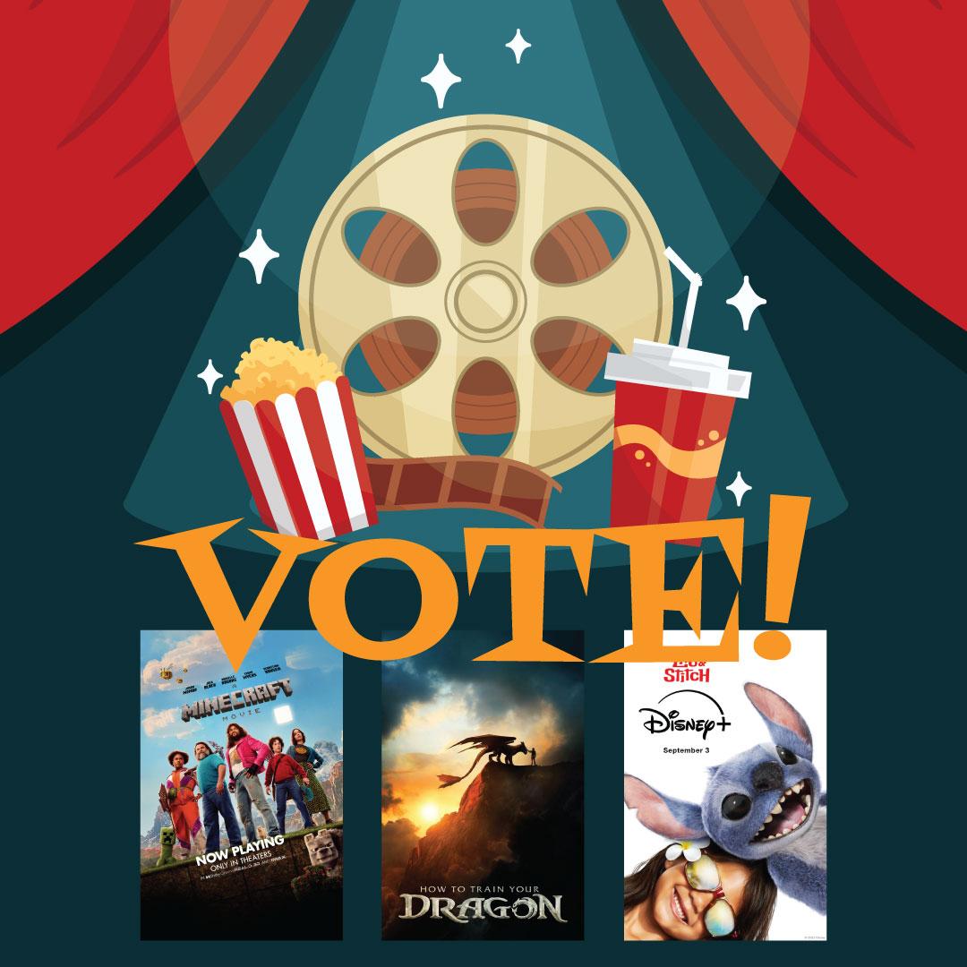 Movie reel with curtains and 3 movie posters - illustration