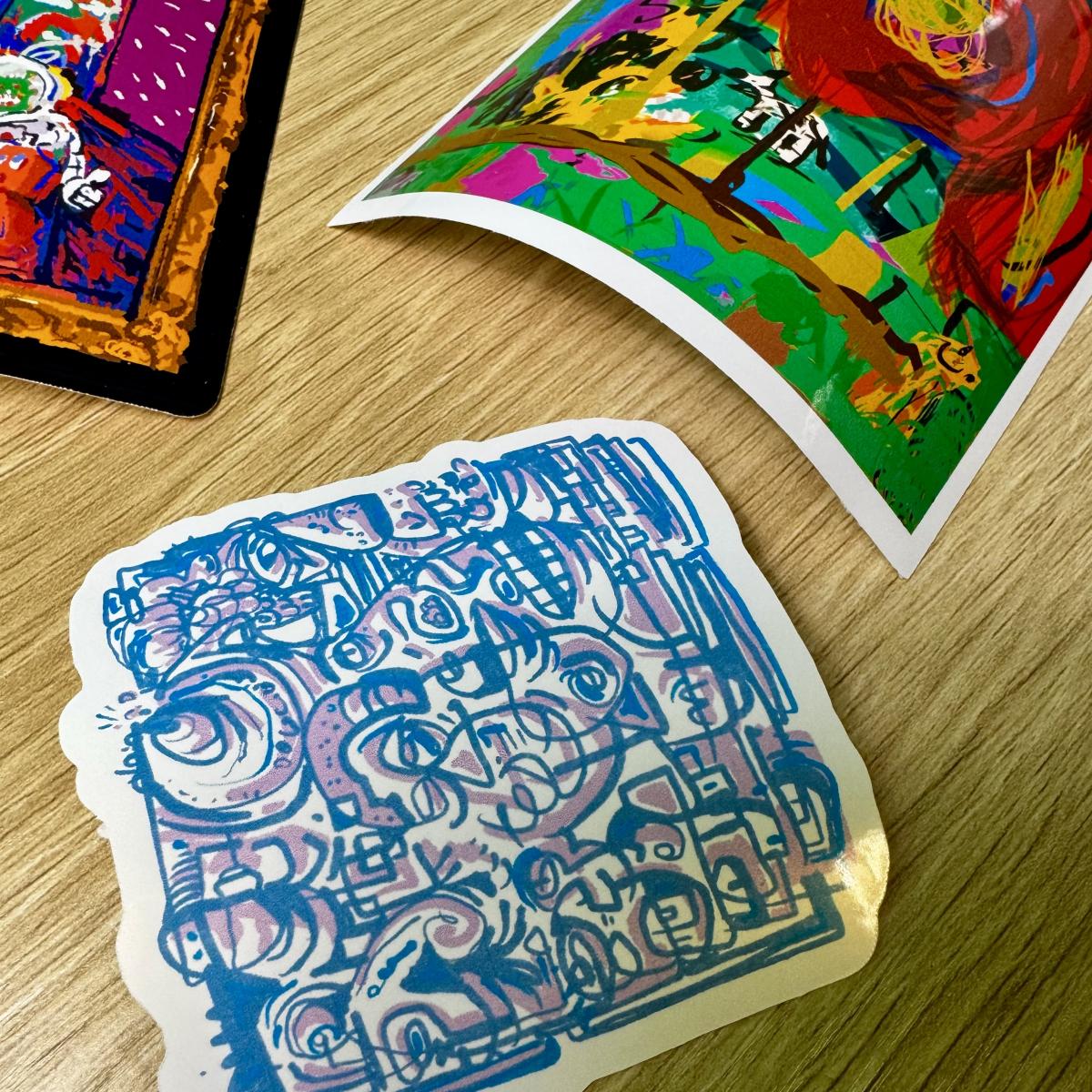 Stickers with drawings on them