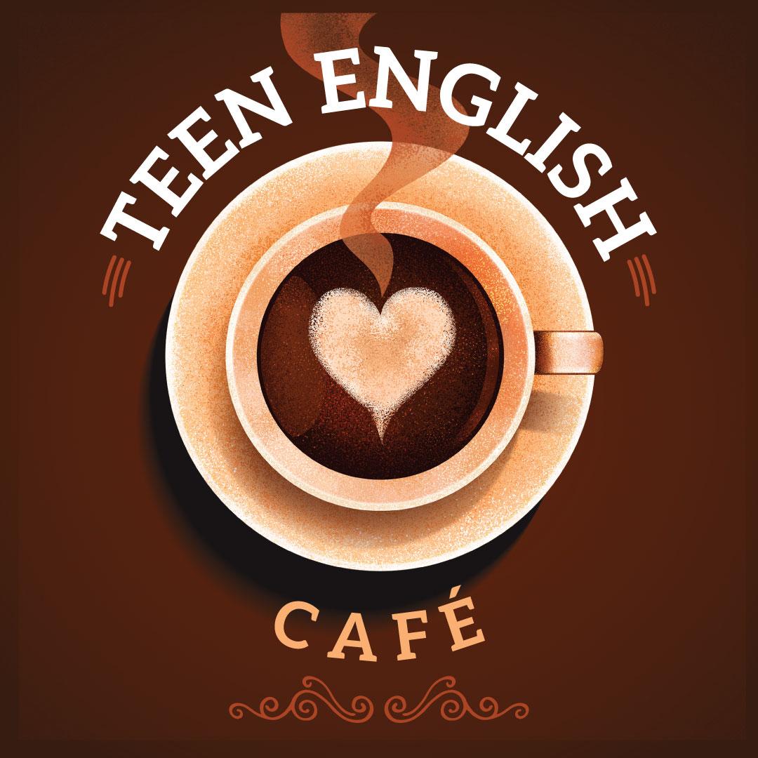 Teen English Cafe - illustration of coffee cup with heart