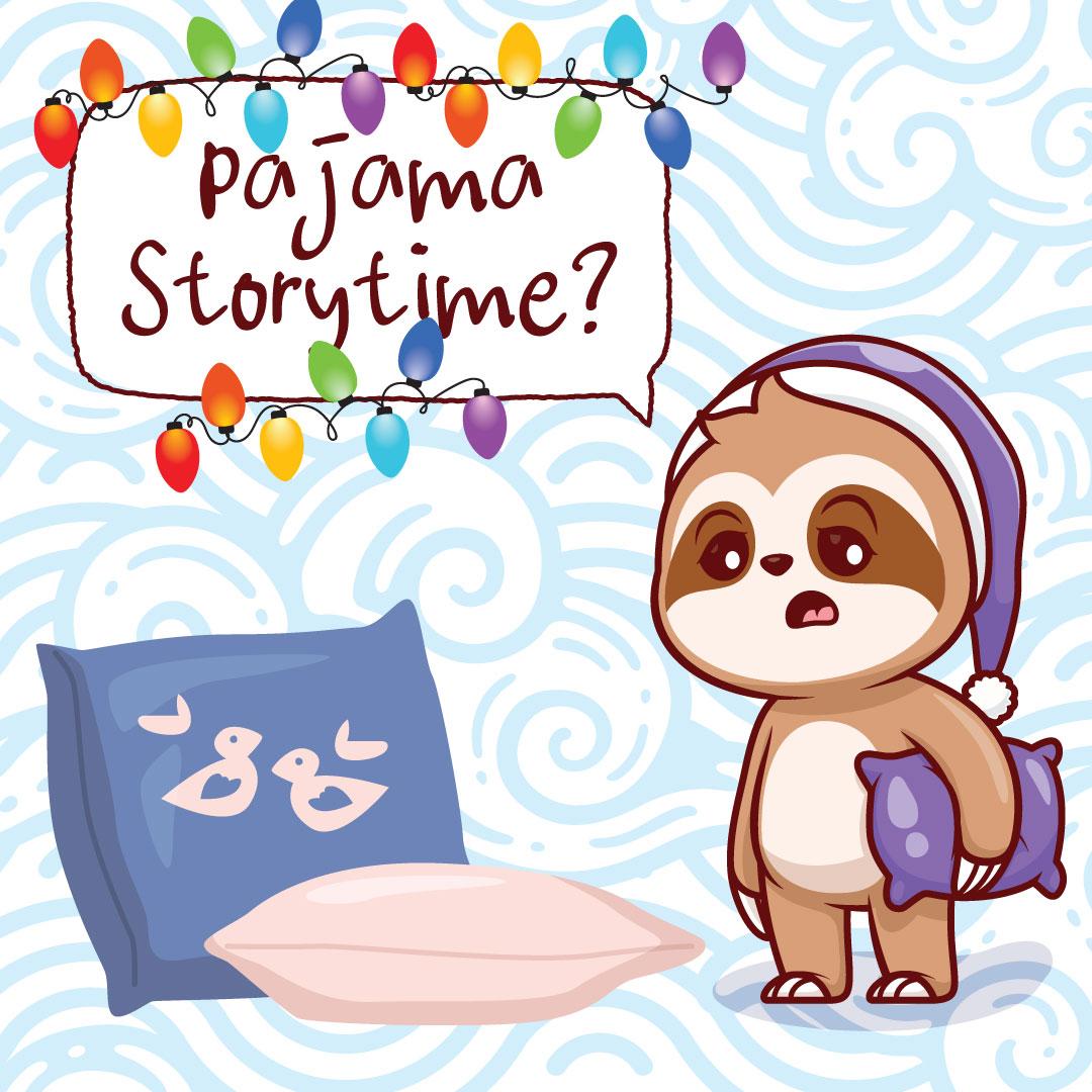 illustration - Sloth with pillow and holiday lights