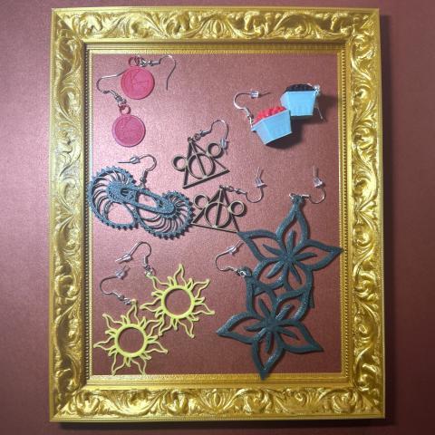 variet of 3D printed earrings