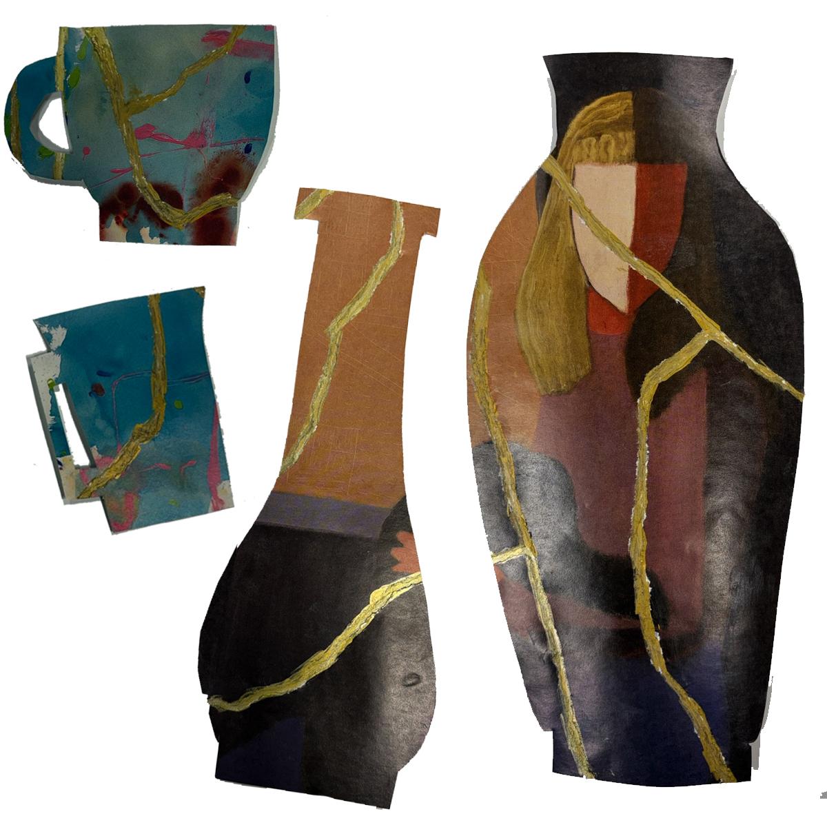 examples of kintsugi created with paper vessels